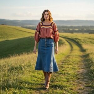 Corey Lynn Calter Embroidered Boho Patti Top Balloon Sleeves Terracotta Small